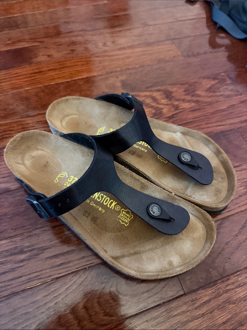 Birkenstock Kids Black Thong Sandals with Suede Footbed